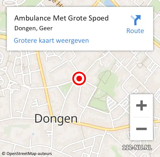 Locatie op kaart van de 112 melding: Ambulance Met Grote Spoed Naar Dongen, Geer op 16 september 2019 22:17