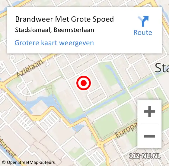 Locatie op kaart van de 112 melding: Brandweer Met Grote Spoed Naar Stadskanaal, Beemsterlaan op 16 september 2019 22:28