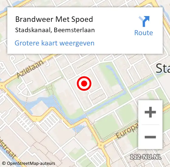 Locatie op kaart van de 112 melding: Brandweer Met Spoed Naar Stadskanaal, Beemsterlaan op 16 september 2019 22:59