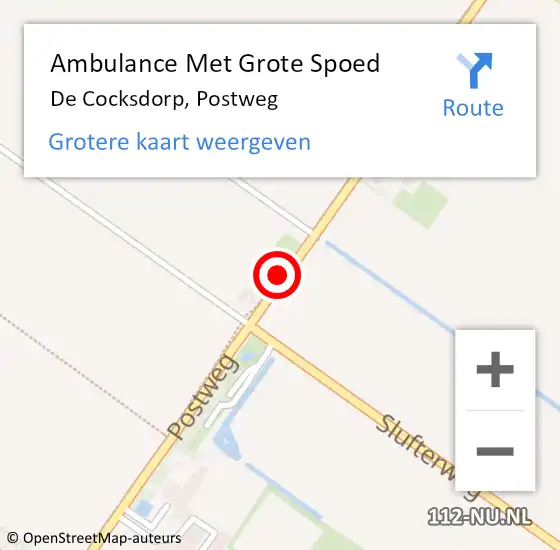 Locatie op kaart van de 112 melding: Ambulance Met Grote Spoed Naar De Cocksdorp, Postweg op 16 september 2019 23:49