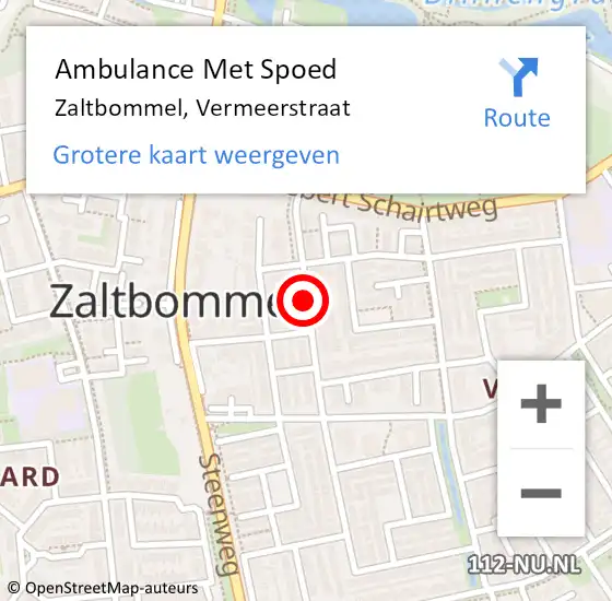 Locatie op kaart van de 112 melding: Ambulance Met Spoed Naar Zaltbommel, Vermeerstraat op 16 september 2019 23:52