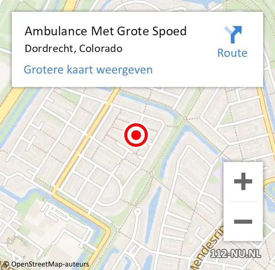 Locatie op kaart van de 112 melding: Ambulance Met Grote Spoed Naar Dordrecht, Colorado op 17 september 2019 00:39