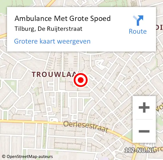 Locatie op kaart van de 112 melding: Ambulance Met Grote Spoed Naar Tilburg, De Ruijterstraat op 17 september 2019 09:01