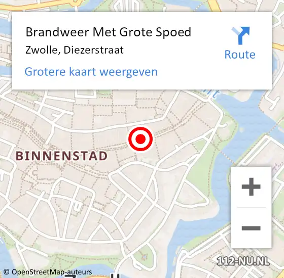 Locatie op kaart van de 112 melding: Brandweer Met Grote Spoed Naar Zwolle, Diezerstraat op 17 september 2019 09:48