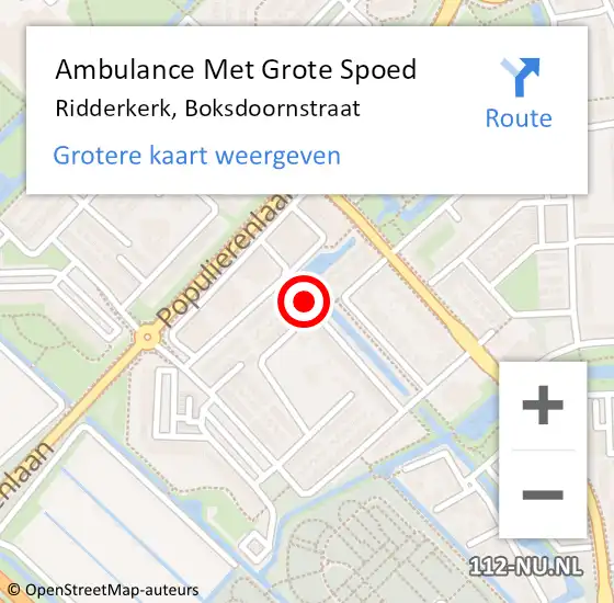 Locatie op kaart van de 112 melding: Ambulance Met Grote Spoed Naar Ridderkerk, Boksdoornstraat op 17 september 2019 10:35