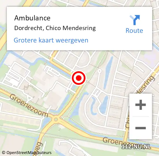 Locatie op kaart van de 112 melding: Ambulance Dordrecht, Chico Mendesring op 17 september 2019 10:56