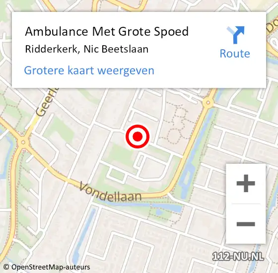 Locatie op kaart van de 112 melding: Ambulance Met Grote Spoed Naar Ridderkerk, Nic Beetslaan op 17 september 2019 11:12