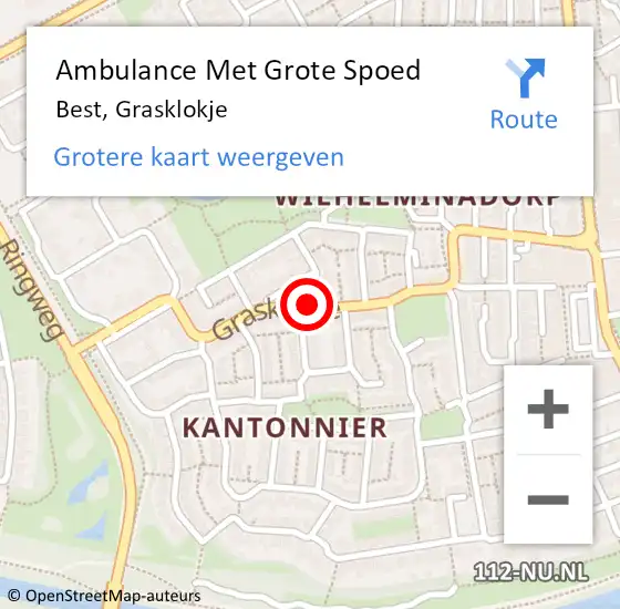 Locatie op kaart van de 112 melding: Ambulance Met Grote Spoed Naar Best, Grasklokje op 17 september 2019 11:16