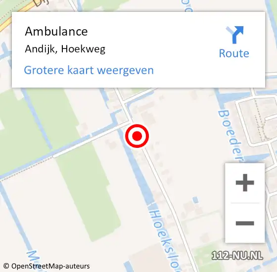 Locatie op kaart van de 112 melding: Ambulance Andijk, Hoekweg op 17 september 2019 11:30