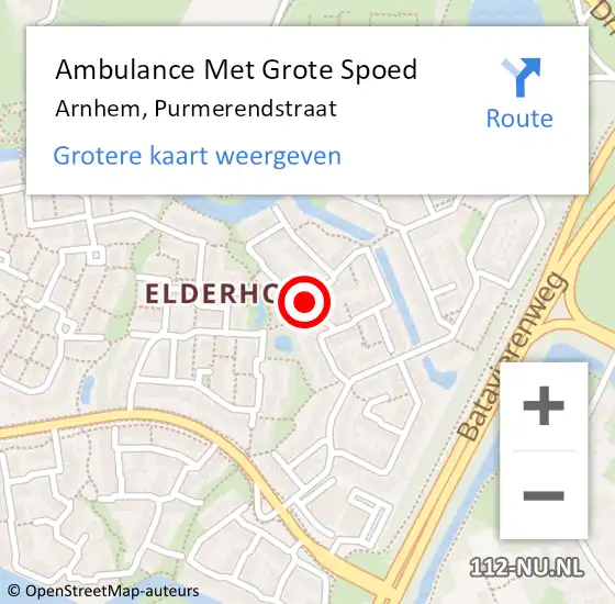 Locatie op kaart van de 112 melding: Ambulance Met Grote Spoed Naar Arnhem, Purmerendstraat op 17 september 2019 11:55