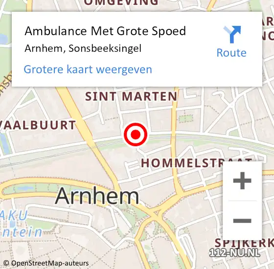 Locatie op kaart van de 112 melding: Ambulance Met Grote Spoed Naar Arnhem, Sonsbeeksingel op 17 september 2019 12:03