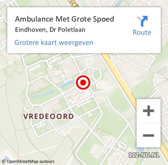 Locatie op kaart van de 112 melding: Ambulance Met Grote Spoed Naar Eindhoven, Dr Poletlaan op 17 september 2019 12:07