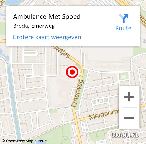 Locatie op kaart van de 112 melding: Ambulance Met Spoed Naar Breda, Emerweg op 17 september 2019 12:09