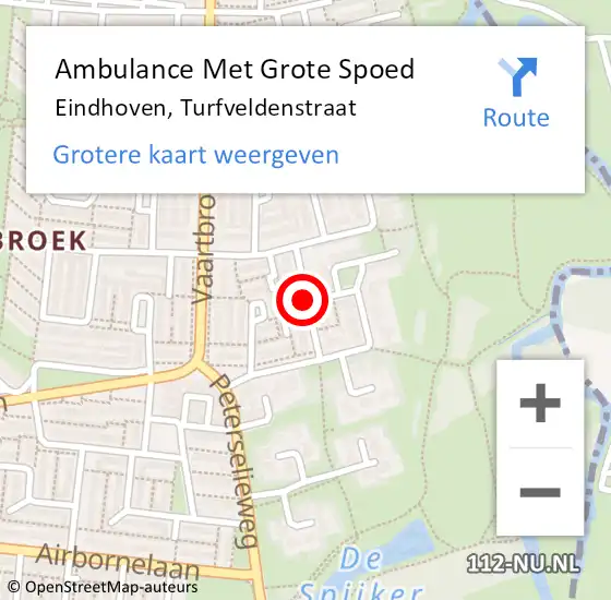 Locatie op kaart van de 112 melding: Ambulance Met Grote Spoed Naar Eindhoven, Turfveldenstraat op 17 september 2019 12:23