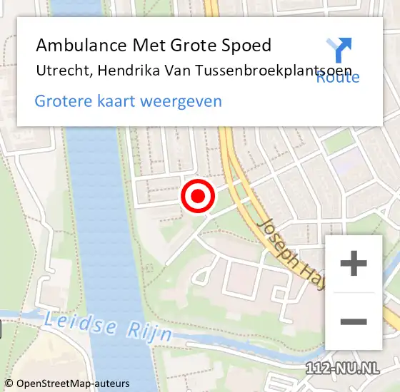 Locatie op kaart van de 112 melding: Ambulance Met Grote Spoed Naar Utrecht, Hendrika Van Tussenbroekplantsoen op 28 september 2013 17:04