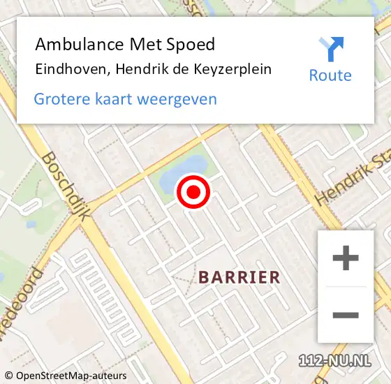 Locatie op kaart van de 112 melding: Ambulance Met Spoed Naar Eindhoven, Hendrik de Keyzerplein op 17 september 2019 13:04