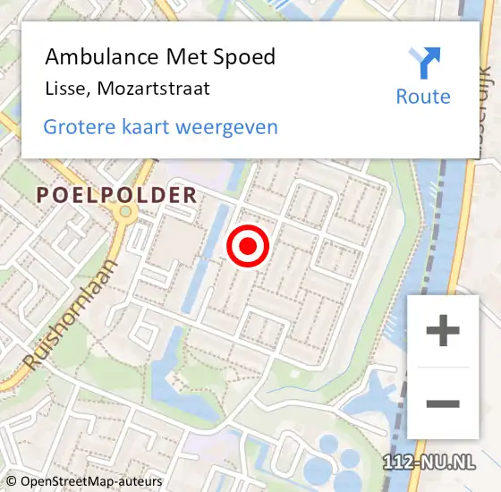 Locatie op kaart van de 112 melding: Ambulance Met Spoed Naar Lisse, Mozartstraat op 17 september 2019 13:06