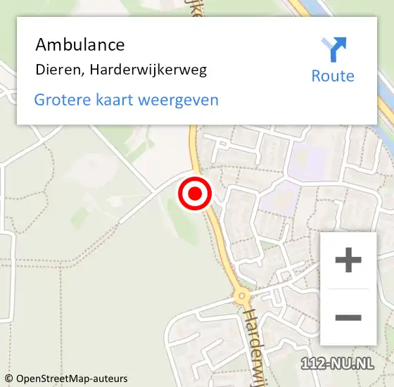 Locatie op kaart van de 112 melding: Ambulance Dieren, Harderwijkerweg op 17 september 2019 13:12