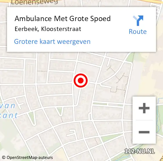 Locatie op kaart van de 112 melding: Ambulance Met Grote Spoed Naar Eerbeek, Kloosterstraat op 17 september 2019 13:44