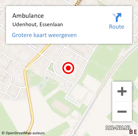 Locatie op kaart van de 112 melding: Ambulance Udenhout, Essenlaan op 17 september 2019 13:54