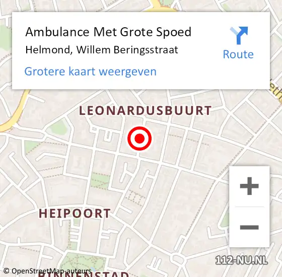 Locatie op kaart van de 112 melding: Ambulance Met Grote Spoed Naar Helmond, Willem Beringsstraat op 17 september 2019 14:08