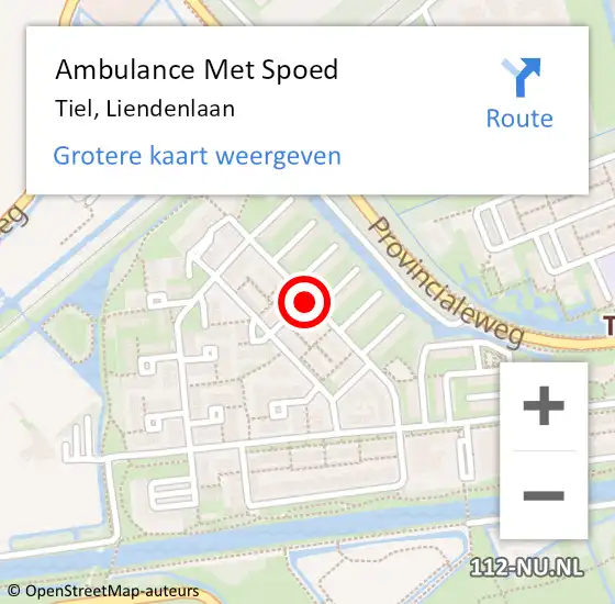 Locatie op kaart van de 112 melding: Ambulance Met Spoed Naar Tiel, Liendenlaan op 17 september 2019 14:18