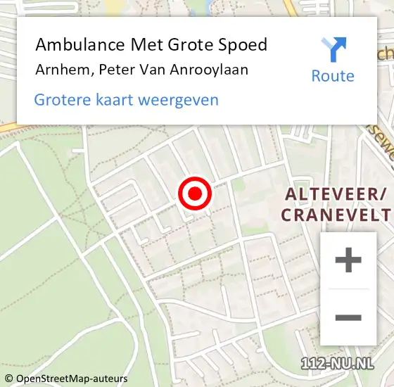 Locatie op kaart van de 112 melding: Ambulance Met Grote Spoed Naar Arnhem, Peter Van Anrooylaan op 17 september 2019 14:27