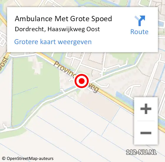 Locatie op kaart van de 112 melding: Ambulance Met Grote Spoed Naar Dordrecht, Haaswijkweg Oost op 17 september 2019 14:34