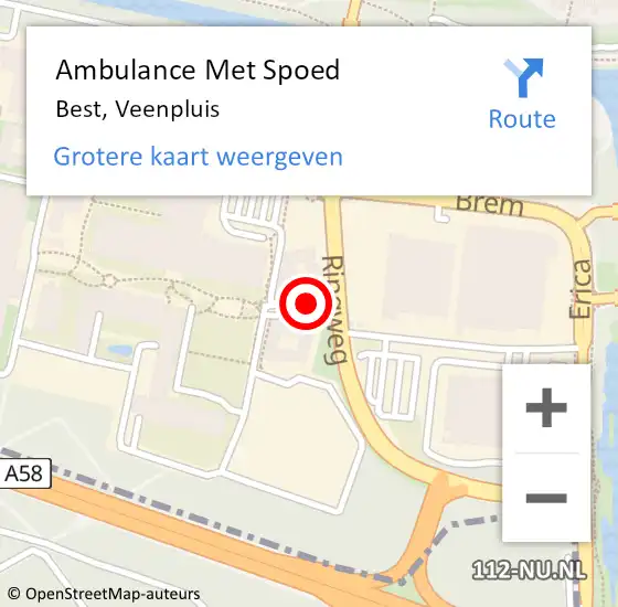 Locatie op kaart van de 112 melding: Ambulance Met Spoed Naar Best, Veenpluis op 17 september 2019 14:36