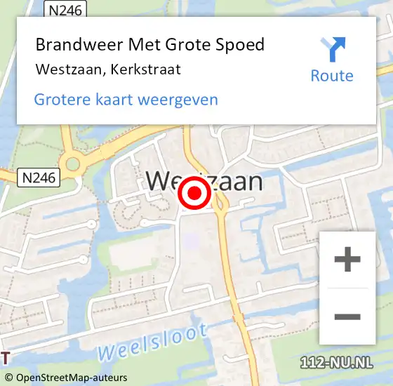 Locatie op kaart van de 112 melding: Brandweer Met Grote Spoed Naar Westzaan, Kerkstraat op 17 september 2019 15:09