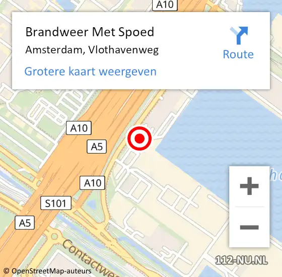 Locatie op kaart van de 112 melding: Brandweer Met Spoed Naar Amsterdam, Vlothavenweg op 17 september 2019 15:27