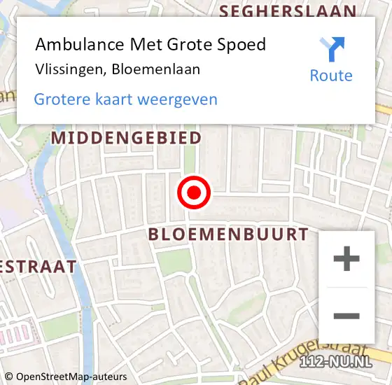 Locatie op kaart van de 112 melding: Ambulance Met Grote Spoed Naar Vlissingen, Bloemenlaan op 17 september 2019 15:43