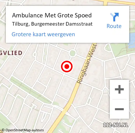 Locatie op kaart van de 112 melding: Ambulance Met Grote Spoed Naar Tilburg, Burgemeester Damsstraat op 17 september 2019 16:14