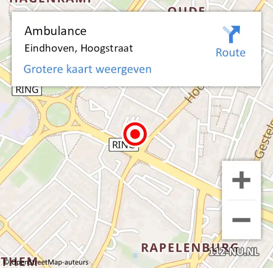 Locatie op kaart van de 112 melding: Ambulance Eindhoven, Hoogstraat op 17 september 2019 16:55
