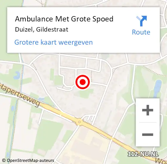Locatie op kaart van de 112 melding: Ambulance Met Grote Spoed Naar Duizel, Gildestraat op 17 september 2019 17:18