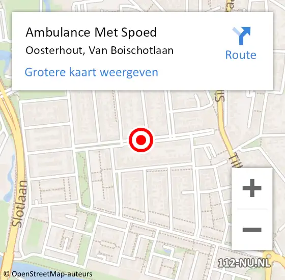 Locatie op kaart van de 112 melding: Ambulance Met Spoed Naar Oosterhout, Van Boischotlaan op 17 september 2019 17:41