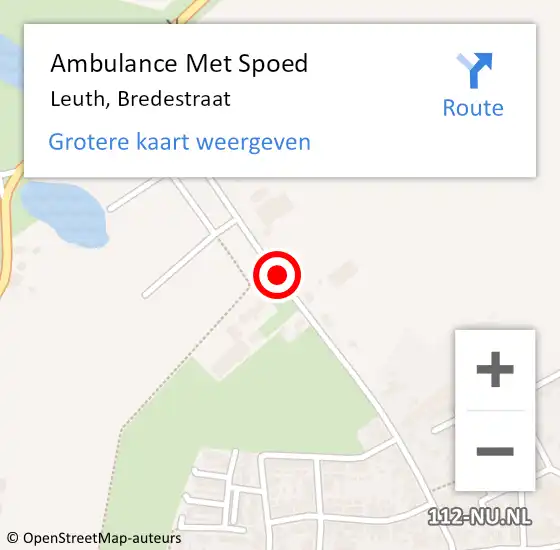 Locatie op kaart van de 112 melding: Ambulance Met Spoed Naar Leuth, Bredestraat op 17 september 2019 18:06