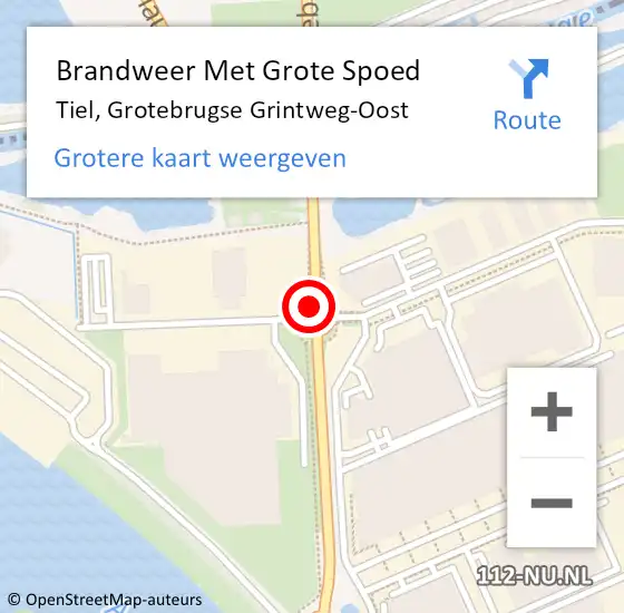 Locatie op kaart van de 112 melding: Brandweer Met Grote Spoed Naar Tiel, Grotebrugse Grintweg-Oost op 17 september 2019 19:14