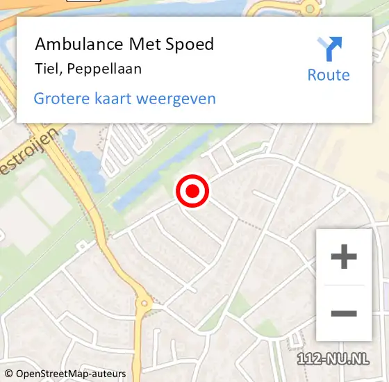 Locatie op kaart van de 112 melding: Ambulance Met Spoed Naar Tiel, Peppellaan op 17 september 2019 19:14