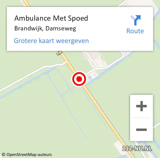 Locatie op kaart van de 112 melding: Ambulance Met Spoed Naar Brandwijk, Damseweg op 17 september 2019 19:14