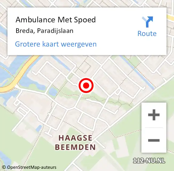 Locatie op kaart van de 112 melding: Ambulance Met Spoed Naar Breda, Paradijslaan op 17 september 2019 19:43