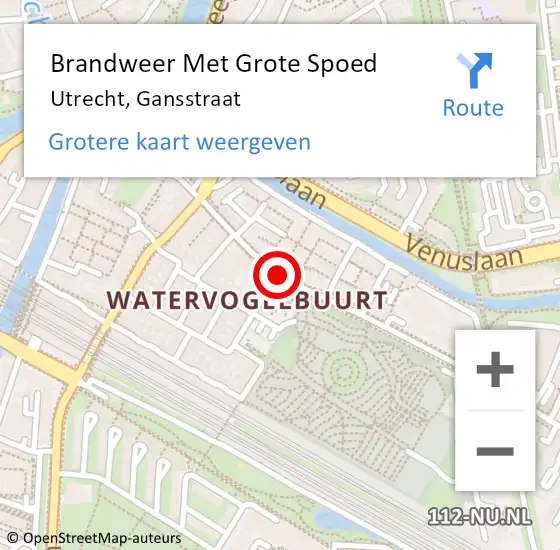 Locatie op kaart van de 112 melding: Brandweer Met Grote Spoed Naar Utrecht, Gansstraat op 17 september 2019 20:09