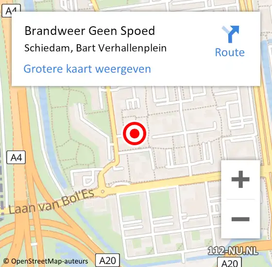 Locatie op kaart van de 112 melding: Brandweer Geen Spoed Naar Schiedam, Bart Verhallenplein op 17 september 2019 20:39