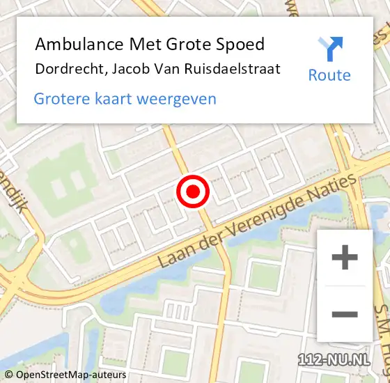Locatie op kaart van de 112 melding: Ambulance Met Grote Spoed Naar Dordrecht, Jacob Van Ruisdaelstraat op 17 september 2019 20:50