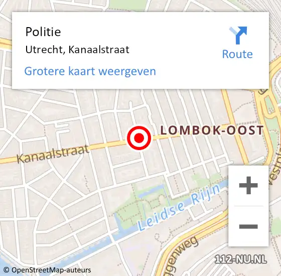 Locatie op kaart van de 112 melding: Politie Utrecht, Kanaalstraat op 17 september 2019 21:01