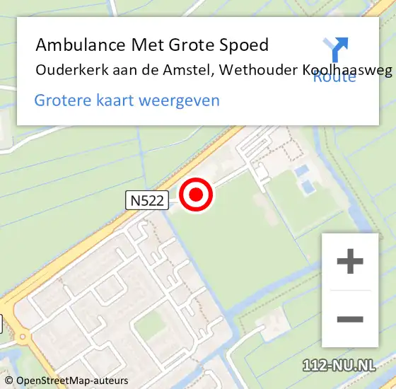 Locatie op kaart van de 112 melding: Ambulance Met Grote Spoed Naar Ouderkerk aan de Amstel, Wethouder Koolhaasweg op 17 september 2019 21:02