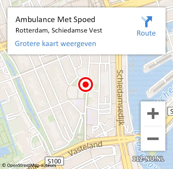Locatie op kaart van de 112 melding: Ambulance Met Spoed Naar Rotterdam, Schiedamse Vest op 17 september 2019 21:30