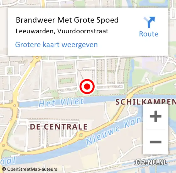 Locatie op kaart van de 112 melding: Brandweer Met Grote Spoed Naar Leeuwarden, Vuurdoornstraat op 18 september 2019 01:03