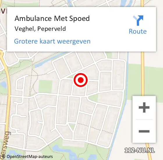 Locatie op kaart van de 112 melding: Ambulance Met Spoed Naar Veghel, Peperveld op 18 september 2019 02:53