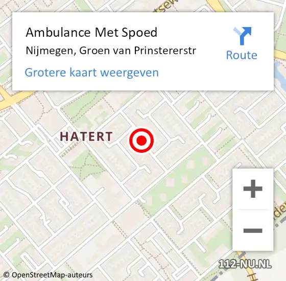 Locatie op kaart van de 112 melding: Ambulance Met Spoed Naar Nijmegen, Groen van Prinstererstr op 18 september 2019 04:32
